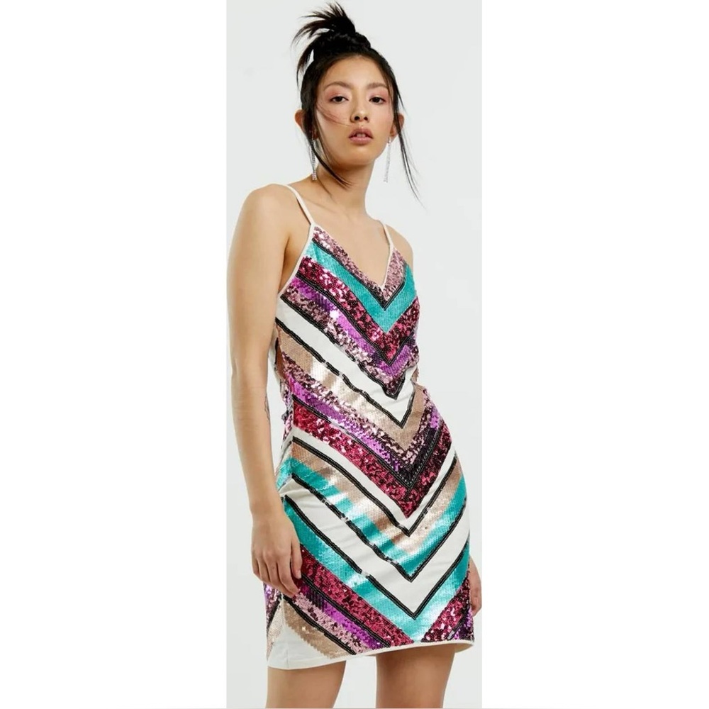 Express Chevron Sequin Bodycon Spaghetti Strap Mini Dress